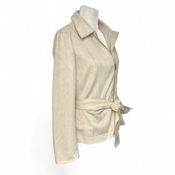 Truth Republic Cream Jacket Blazer Zip Belt Faux Leather Large New - Picture 2 of 10